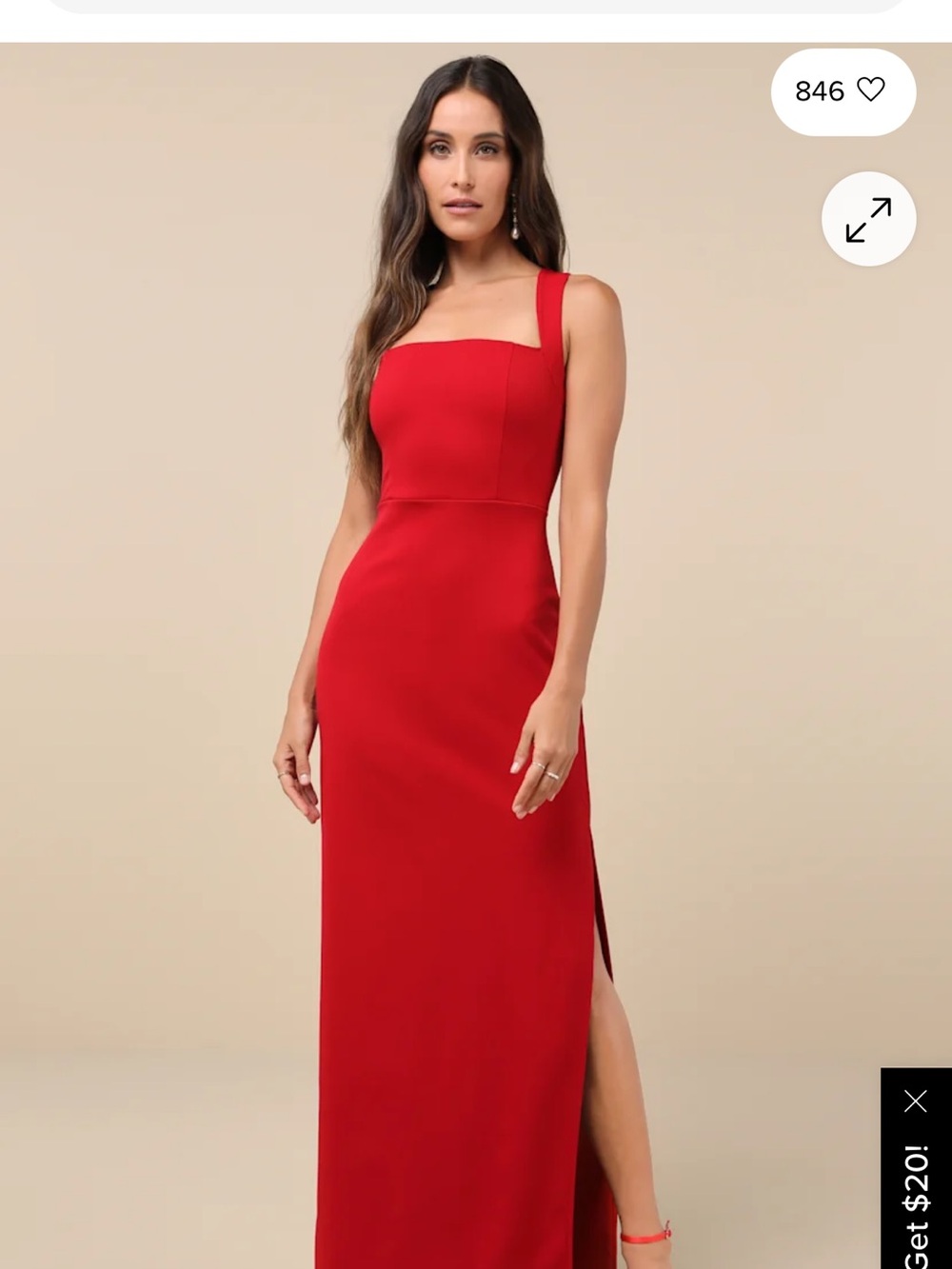 Lulu's Red Square-Neck Maxi Dress with Side Slit